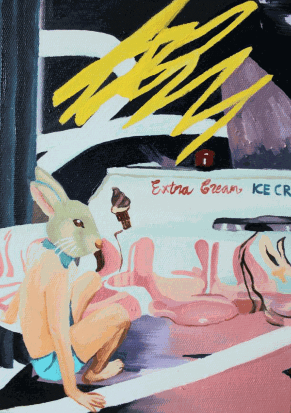 Luh De Gita Mr Rabbit On The Beach Oil On Canvas 29 7X21Cm 2022