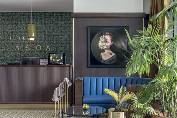 Installation view of the group show Festín de Arte #20, presented by Isabel Croxatto Galería at Hotel Bidasoa in Santiago, Chile. November 2018. Photo: Sebastián González.