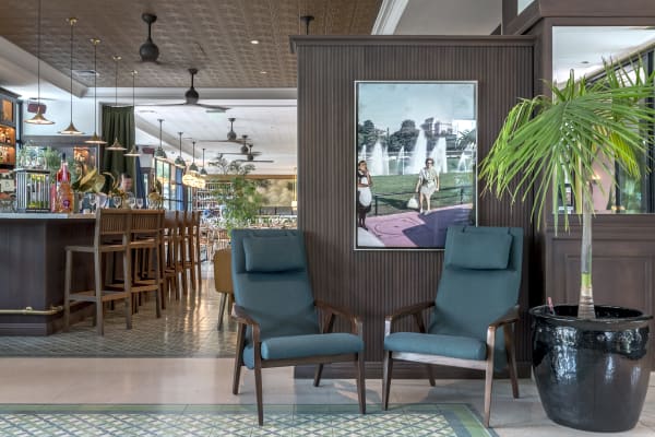 Installation view of the group show Festín de Arte #20, presented by Isabel Croxatto Galería at Hotel Bidasoa in Santiago, Chile. November 2018. Photo: Sebastián González.