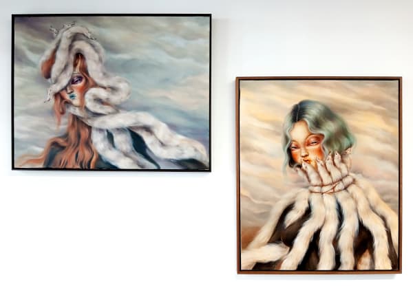 Pale Moonlight Muse IX (left) and Loving Foxes with Muse (right) by Miss Van at the XII Valparaíso International Arts Biennale. Photo: Leonardo Casas.