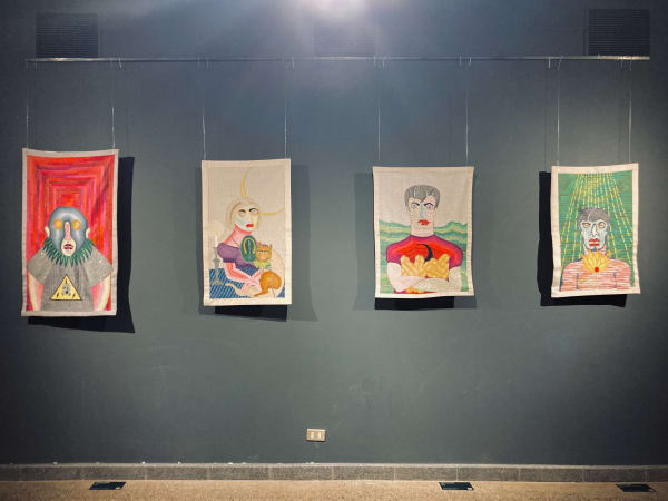 Installation view of embroideries by Paloma Castillo in Festival de la Primavera, main section at the I Biennial of Textile...