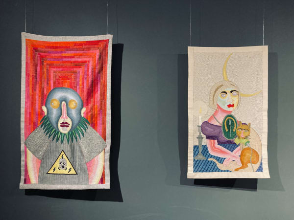 Installation view of embroideries by Paloma Castillo in Festival de la Primavera, main section at the I Biennial of Textile...