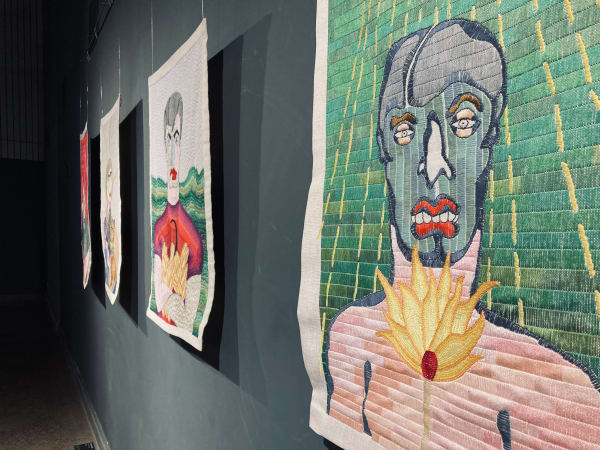 Installation view of embroideries by Paloma Castillo in Festival de la Primavera, main section at the I Biennial of Textile...