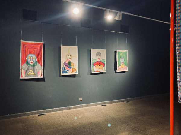 Installation view of embroideries by Paloma Castillo in Festival de la Primavera, main section at the I Biennial of Textile...