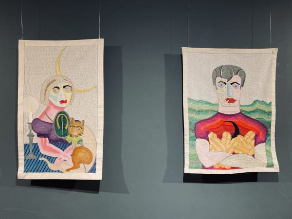 Installation view of embroideries by Paloma Castillo in Festival de la Primavera, main section at the I Biennial of Textile...