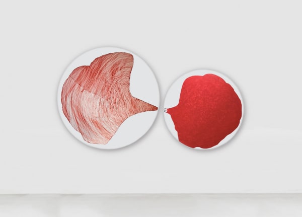 Rosa Rubio Formas Rojas, 2023 Metacrilato blanco y emulsión roja 80 x 160 cm
