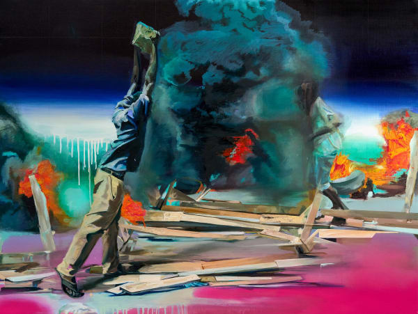 Jaime Velazquez La fragua de Vulcano, 2021 Acrylic, oil and spray on linen 90 x 120 cms