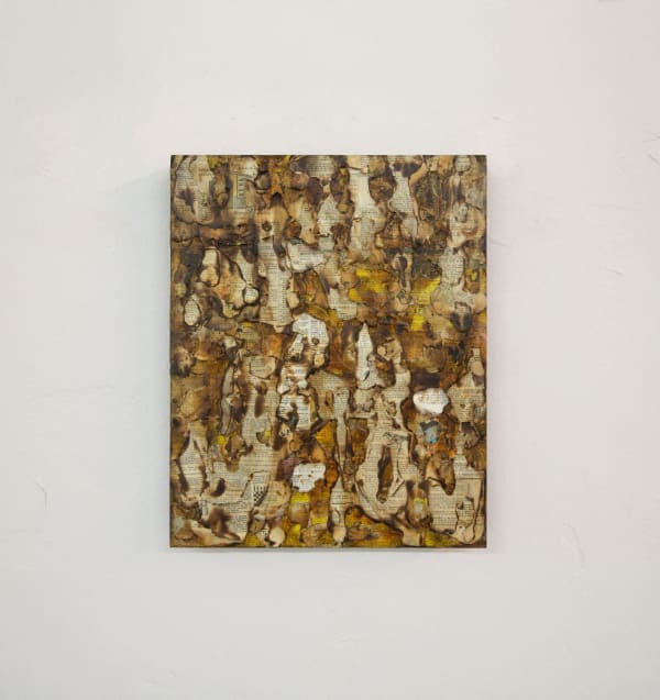 Alejandro Co Pinturas de archivo abierto (AC 25008), 2025 Burnt pages from illustrated dictionaries on canvas 41 x 33 cm Series: Pinturas de archivo abierto