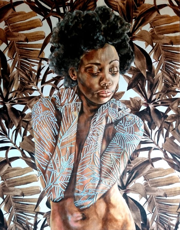 Nanon Morsink Blue Jungle, 2020 Mixed media, fabric, acrylic and thread. 100 x 80 cms Series: Women