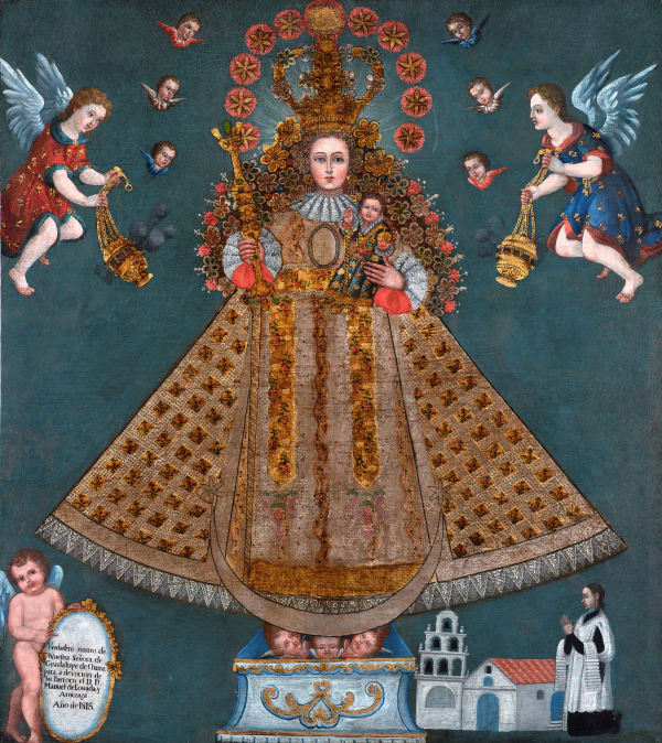 Our Lady of Guadalupe of Extremadura Unidentified artist Chairapata, Potosí (Bolivia), 1813 Oil on canvas Inscription “Verdadero retrato de Nuestra Señora. de Guadalupe de Chairapata, a devoción de Su Párroco el D. D. Manuel de Lossada, y Amezaga Año de 1813.” 114 x 100 cm