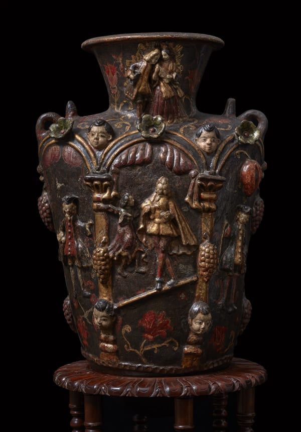 Tibor Depicting a Gallant Court Scene, 17th century Mexico, Tonalá, late 17th–early 18th century Earthenware Molded, shaped, painted with slip (engobe) and burnished; single firing 80 x 56 x 35 cm