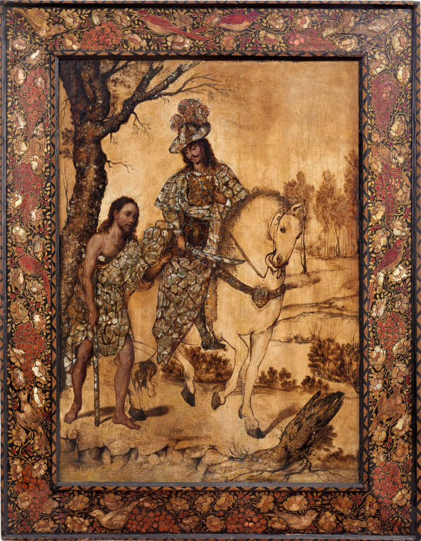 Miguel González and Juan González Saint Martin and the Beggar, 17th-18th century Enconchado, oil and mother of-pearl, inlay on panel. 86 x 60 cm