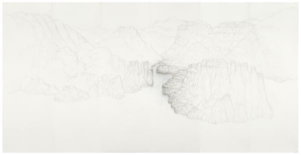 #021679 RAFFI KAISER Landscape Pencil and color crayon on paper 153,5 x 300 cm (6 panels)
