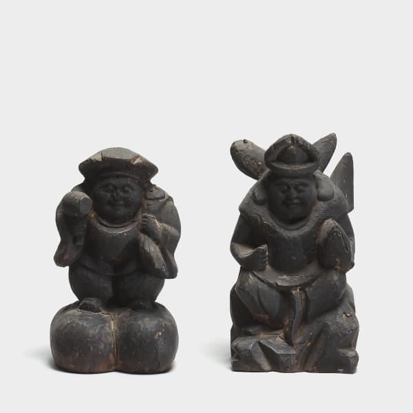 Holzskulpturen, #001093 Daikoku und Ebisu, Momoyama- / Edo-Zeit, um 1600