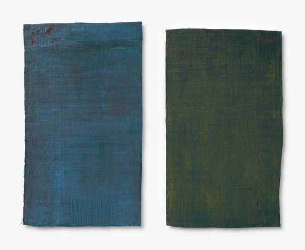 Yuko Sakurai #022199, #022206 Kamakura #2 / #1, 2020 Diptych, oil on old cotton on wood Left: Kamakura #2 (47,5 x 27,5 cm); right: Kamakura #1 (46 x 26,5 cm)