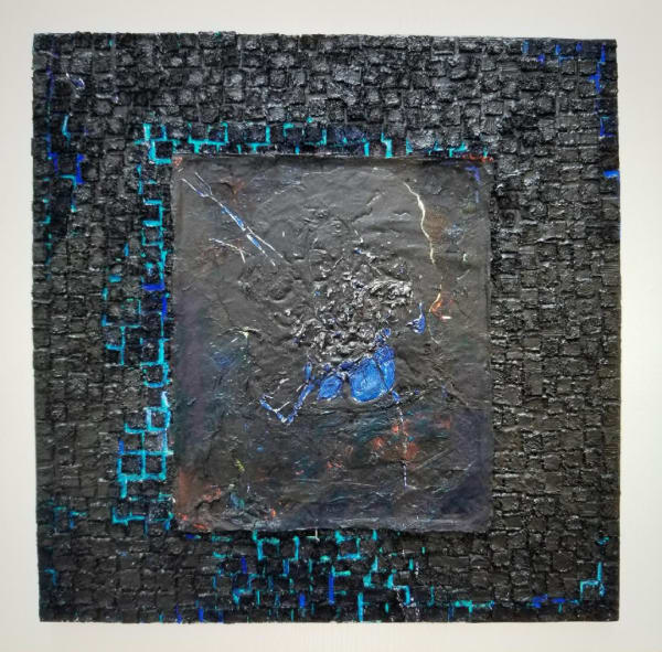 Vaughn Spann Here Comes the Storm, 2018 terrycloth, polymer paint, oil pastel, paper on canvas 38 x 38 in.