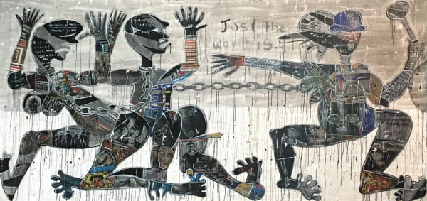 Blessing Ngobeni Make Us Great Again, 2016 mixed media on canvas 64 5/8 x 126 inches