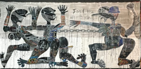 Blessing Ngobeni Make Us Great Again, 2016 mixed media on canvas 64.5 x 126 inches
