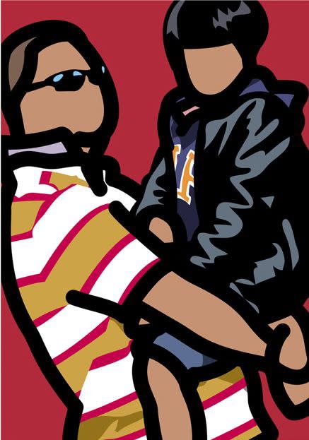 Julian Opie Tourist with Child, (from the Tourist Series), 2014 screenprint with hand painting 40 x 30 inches edition of 20