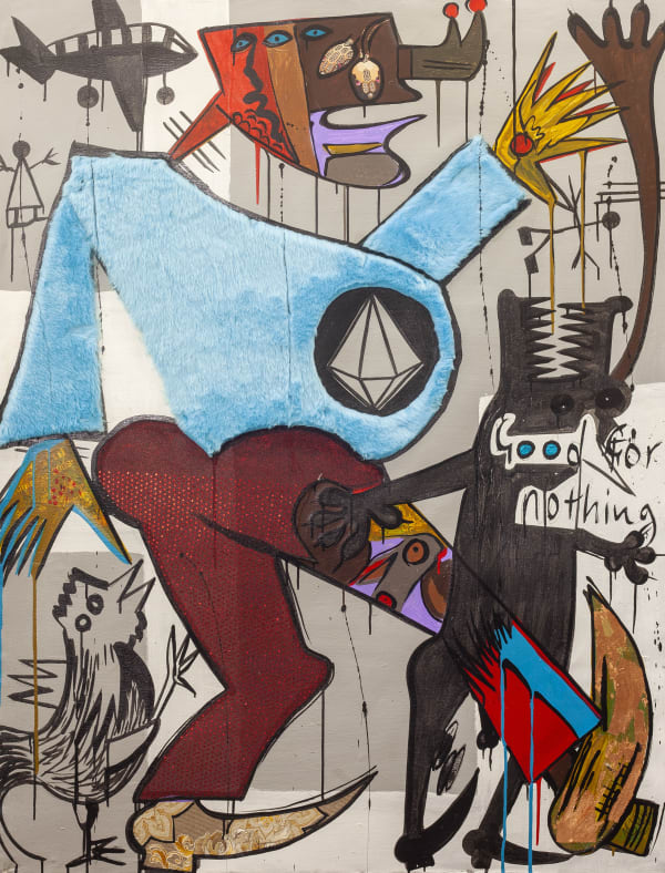 Blessing Ngobeni Mirror Soft Life #4, 2023 mixed media on canvas 66 1/8 x 40 1/8 in
