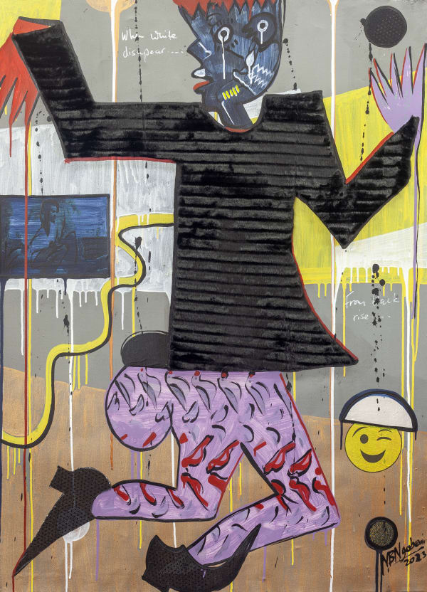 Blessing Ngobeni Mirror Soft Life #9 , 2023 mixed media on canvas 55 7/8 x 41 in