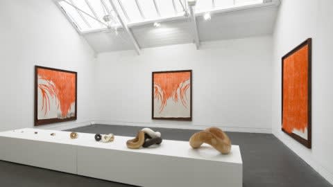 Mark Corfield-Moore (b. 1988) Nitrous Flame and Lucie Gledhill, Chain. Jerwood Makers Open, 2019. Installation shot, Jerwood Space. Photo Anna Arca.