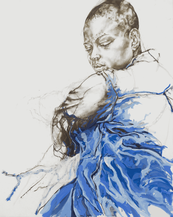 Claudette Johnson, Figure in blue, 2018, Pastels and gouache on paper, 163 x 133 cm, Arts Council Collection, Southbank Centre, London.© Claudette Johnson. Image courtesy the artist and Hollybush Gardens, London. Photo: Andy Keate