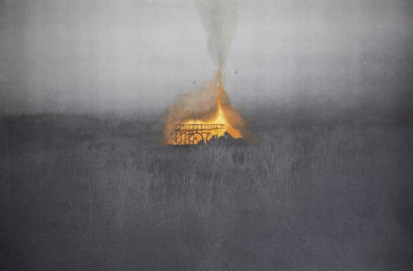 Lisa Chang Lee ARE Pond Flame, 2019, Silkscreen with hand painting and drawing, 48 x 72.3 cm. Lisa's cinematographic approach to printmaking and the use of silkscreen techniques combined with hand painting to create the effect of multiple layers, made her stand out for the judging panel. Shortlisted artist, Jerwood Printmaking Today 2020 nominated by Royal Society of Printmakers