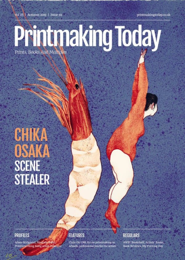 The cover of the Autumn Issue of Printmaking Today, 2019, featuring Chika Osaka, winner of the Jerwood Printmaking Today Prize 2019.