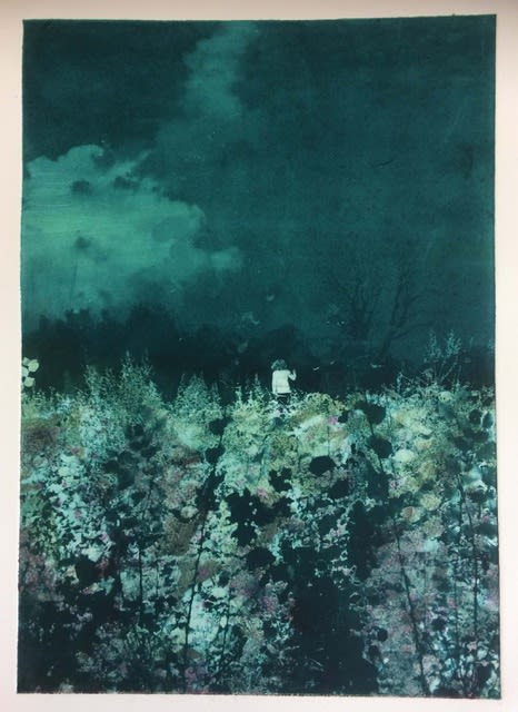 Nick Archer (b. 1963) Last Light, 2018, Hand Coloured Solar Plate Etching, 42 x 29 cm. Edition of 10. Nick's journey as a printmaker began in 2018. The judging panel were impressed by his experimentation with a traditional technique and the depth he created in this etching. Shortlisted artist, Jerwood Printmaking Today 2020 moinated by Long and Ryle