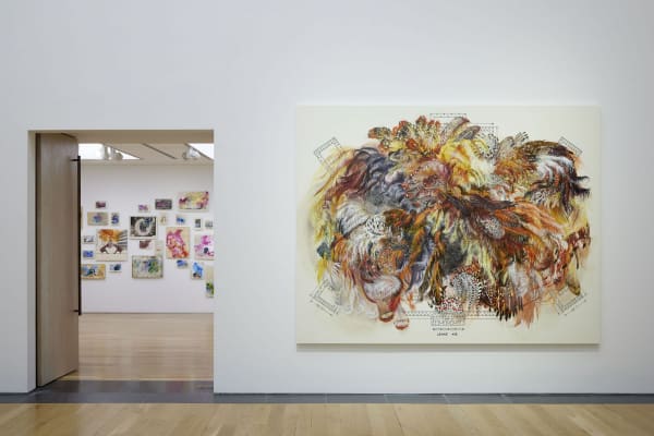 Untitled (Marine Hospital), 2021, Acrylic and oil on archival printed canvas, 90 x 114 1/2 x 1 5/8 in, 228.6 x 290.8 x 4 cm. Courtesy the Artist and James Cohan, New York. Photography: Stuart Whipps.