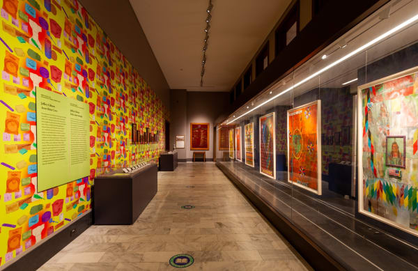 Jeffrey Gibson, Sweet Bitter Love, Newberry Library, 2021 (Installation View). Photo by John Lusis. Courtesy of the Newberry Library