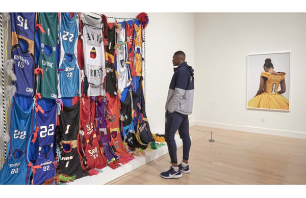 UNCG Men's basketball team visits To the Hoop | Basketball and Contemporary Art (February 6, 2020), Weatherspoon Art Museum, photography by Martin W. Kane, University Communications, 2020.