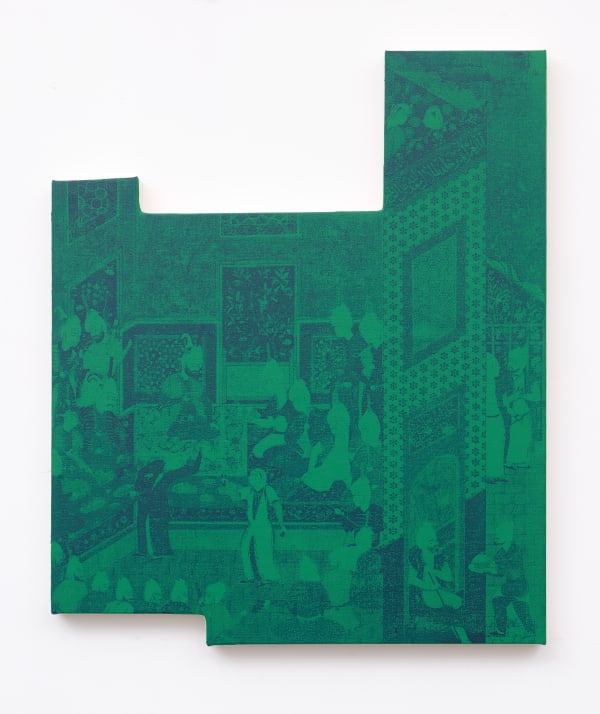 Kour Pour, Smaller Histories Erased, 2022. Acrylic on canvas over panel, 28 x 23 1 /2 in. Courtesy of Gallery 1957.