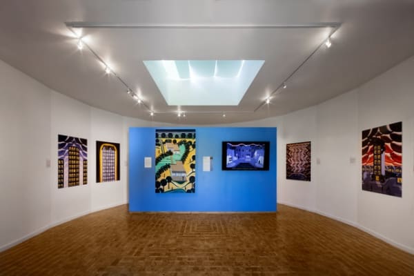 Installation view, Roger Brown & Miesian Metropolitanism, 2022. Coutreys of the Edith Farnsworth House.