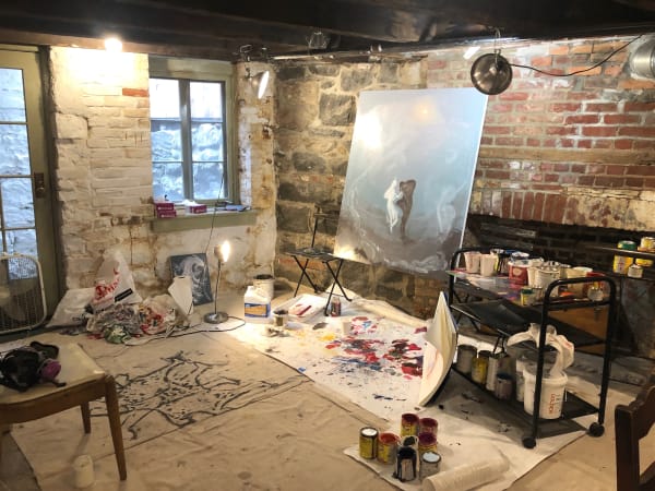 Inka Essenhigh's current workspace in the basement of her New York apartment