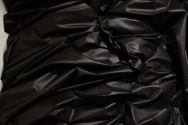 Michi Meko Baggage: Leave Me Better Than You Found Me., 2021 Acrylic, Gold Leaf, Oil Pastel, White Prismacolor Pencil (pc938), Areosol, Areosol Holigram Glitter, India Ink, Krink, Aluminium tent Pole, Paper Bag, Black Corner Store Plastic Bag, Wire, Parachord, Lantern, LED Lights, Duct- Tape, Fringe, Red Push Pen, Wood Screws, Nails, Patio Planks on Panel 40 x 64 x 8 in 101.6 x 162.6 x 20.3 cm