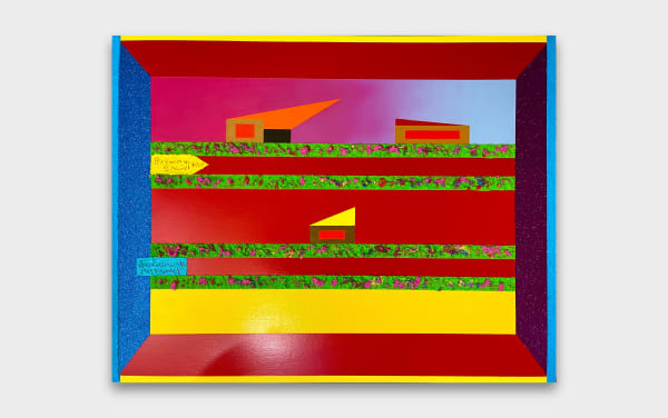 Jamaal Peterman Parallel Parking , 2021 Oil, sand, vinyl glitter on canvas 38 x 48 x 2 in 96.5 x 121.9 x 5.1 cm