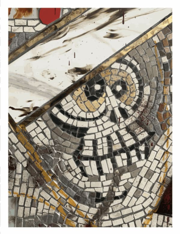 Cameron Welch Untitled, 2021 Marble Rain, Marble, glass, ceramic, quartz, stones, spray enamel, oil, and acrylic on panel in walnut frame 60 x 48 in 152.4 x 121.9 cm