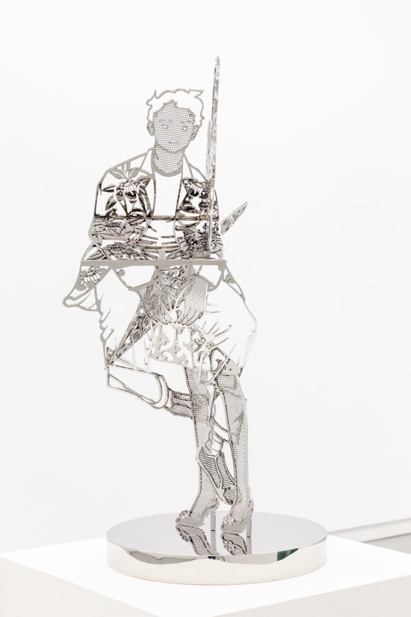 Tomokazu Matsuyama He Sits, She Reads, 2021 Stainless steel and polyurethane 37 x 16 x 16 in 94 x 40.6 x 40.6 cm Edition of 5