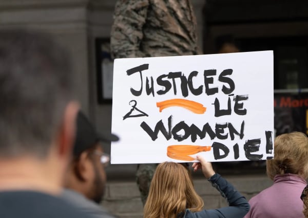 A sign at a Bans Off Our Bodies! Rally on 3 May 2022. Courtesy of Mark Dixon and The Art Newspaper.