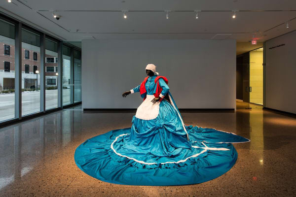 “Sophie/Elsie” by artist Mary Sibande can be viewed from the exterior of the U-M Museum of Art 24/7. Photo by Austin Thomason/Michigan Photography.