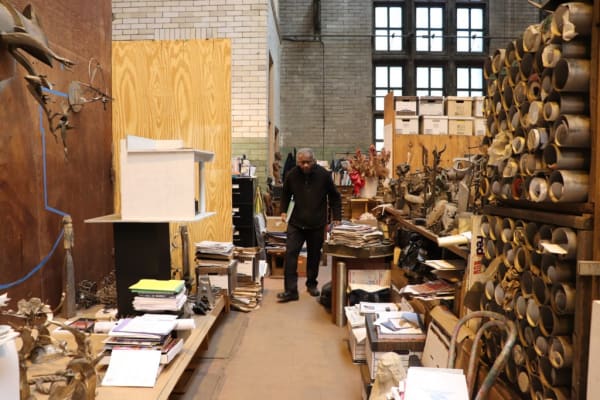 Richard Hunt in his studio. Photo by Phillip Barcio, 2018.