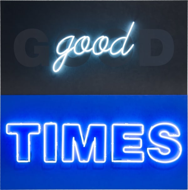 Deborah Kass, Good Times, 2015. Acrylic and neon on canvas 72 x 72 in.