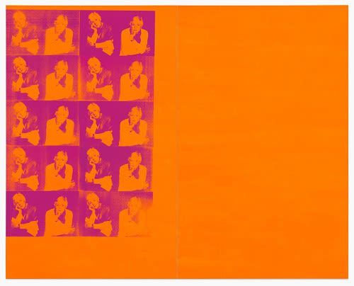 Deborah Kass, Orange Disaster (Linda Nochlin) (1997). Silkscreen, ink, and acrylic on canvas.120 × 150 inches (120 × 75 inches each canvas). Photo: Josh Nefsky. Courtesy the artist.