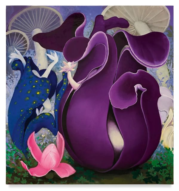 Inka Essenhigh Purple Pods , 2019. Enamel on canvas 34 × 32 in | 86.4 × 81.3 cm. Image courtesy of the artist and Artsy.