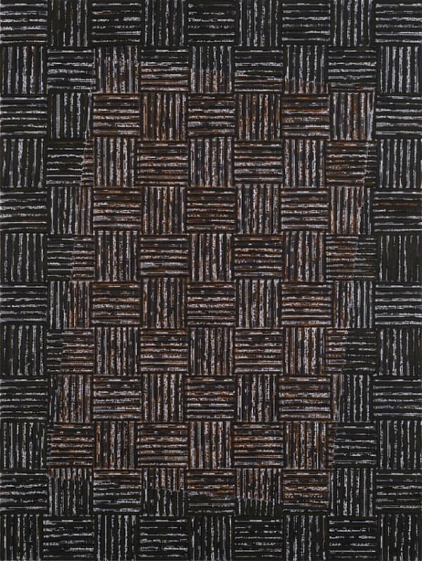 McArthur Binion, “dna: black painting: XXI (2015), oil paint stick and paper on board, 48 x 36 inches (all images copyright of the artist; courtesy of Galerie Lelong, New York)