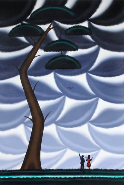 Roger Brown’s 1997 oil “Bonsai #5, Literati (Bunjing)” is the centerpiece of a show at the Maccarone gallery. Credit...Estate of Roger Brown and School of the Art Institute of Chicago