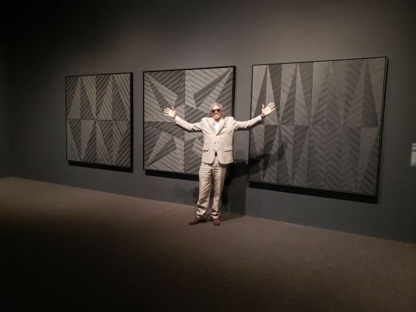 Installation view of James Little with three of his paintings in the 2022 Whitney Biennial: from left, Stars and Stripes, Big Shot, and Exceptional Blacks. Image courtesy James Little, Kavi Gupta, Whitney Biennial.