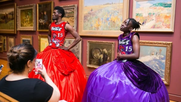 At an AGO First Thursday event, gowns by Esmaa Mohamoud were worn by the same models in her photo series, One of the Boys. (Courtesy of AGO)